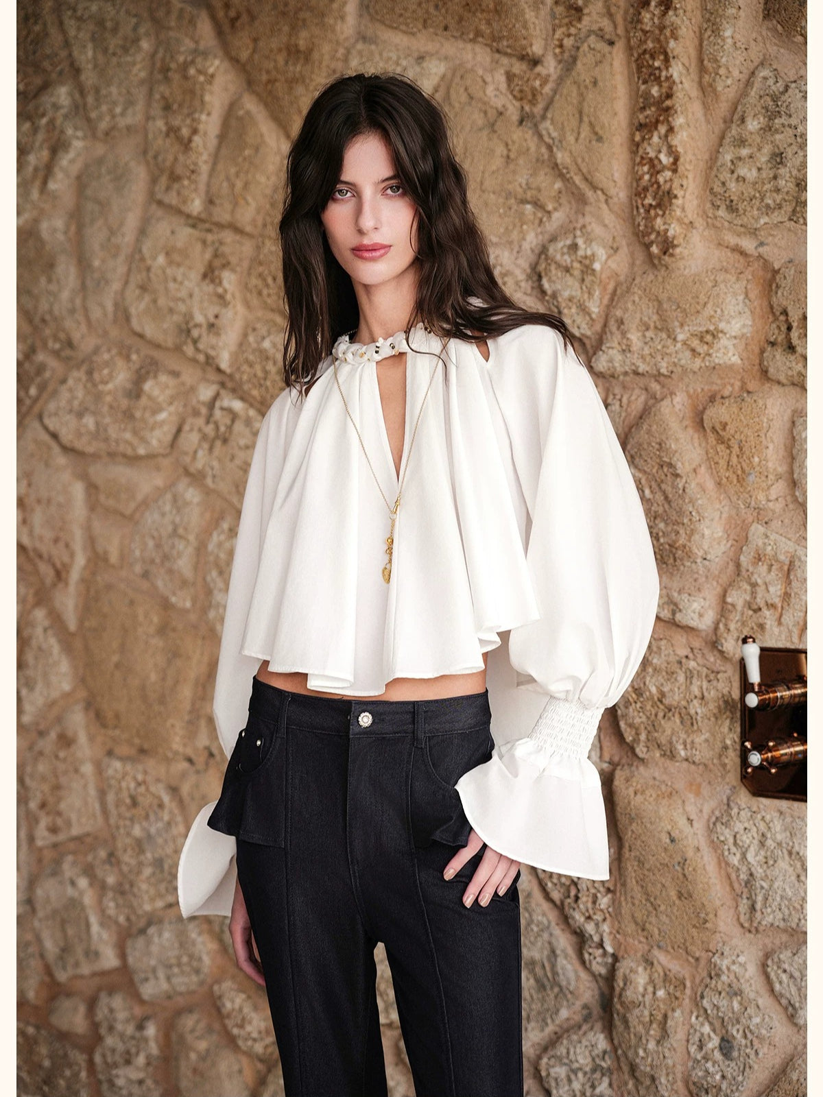 Rope Detail Flared Sleeve Blouse