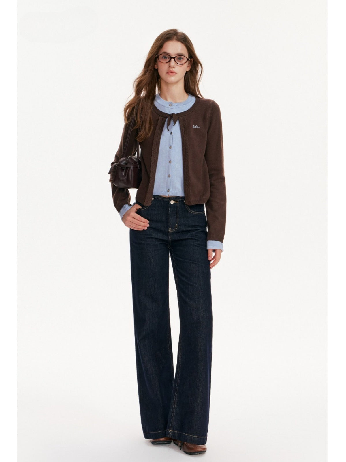 Contrast Layered Bow Knit Cardigan