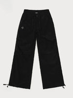 Drawstring Wide-Leg Cargo Workout Pants