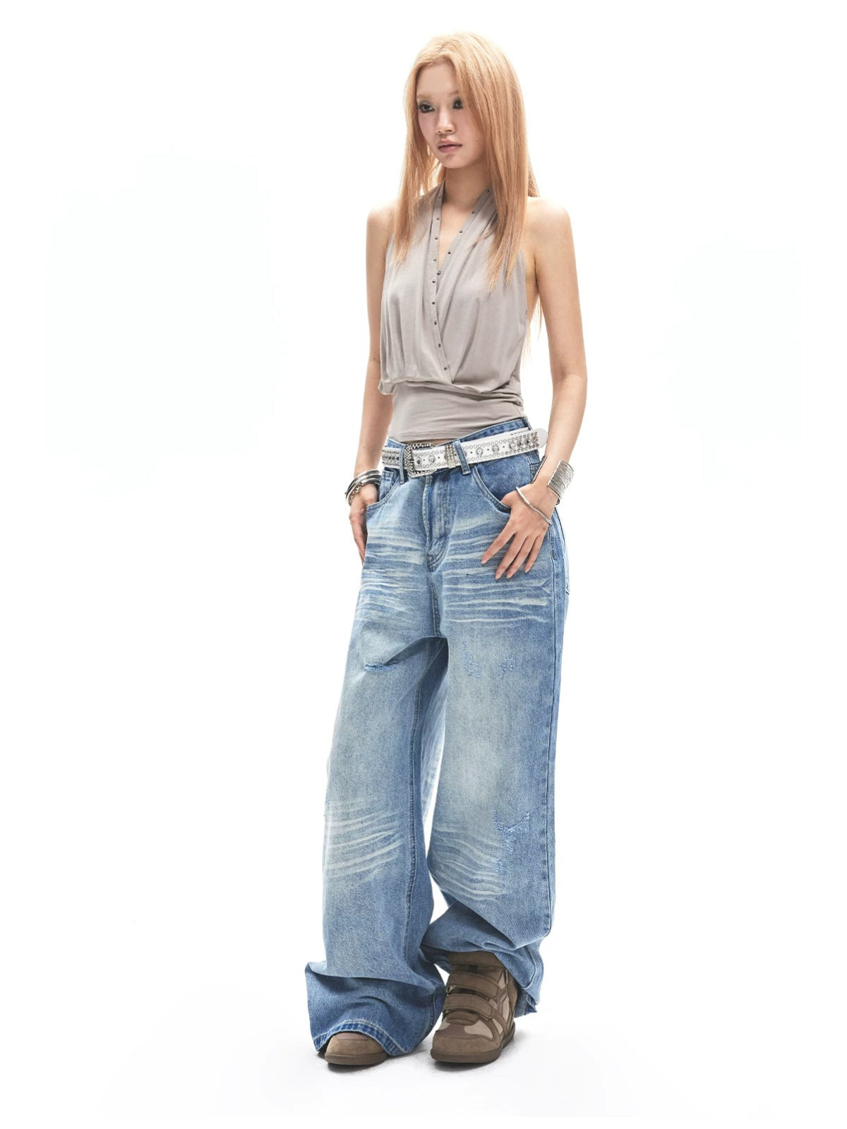 Studded Halter Ruched Crop Top