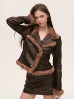 Asymmetric Fur-Trimmed Faux Leather Jacket
