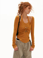 Halter Ruched Long Sleeve Top