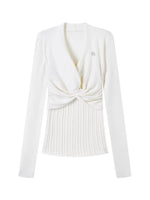 Pearl Twist Knit V-Neck Sweater