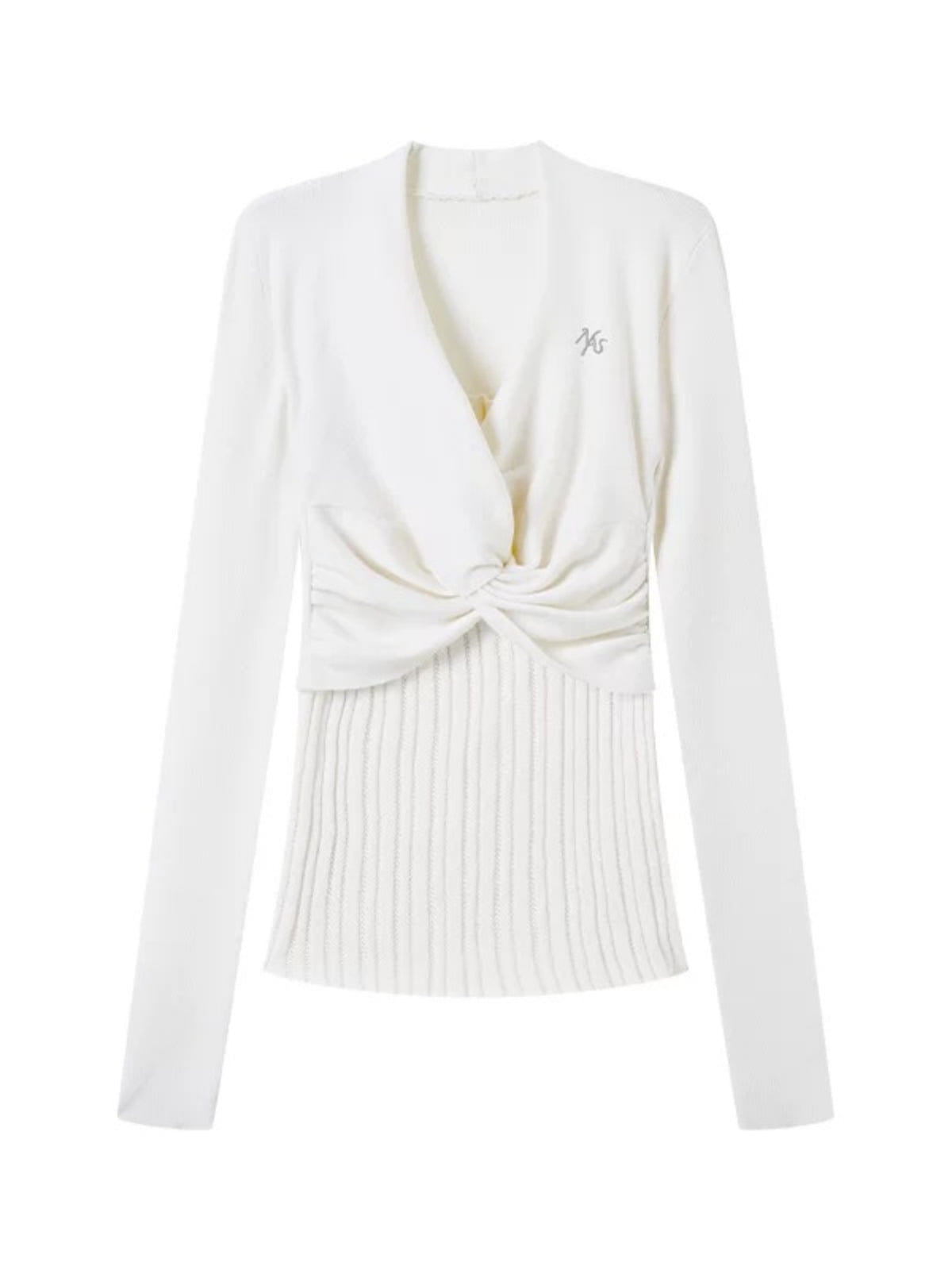 Pearl Twist Knit V-Neck Sweater