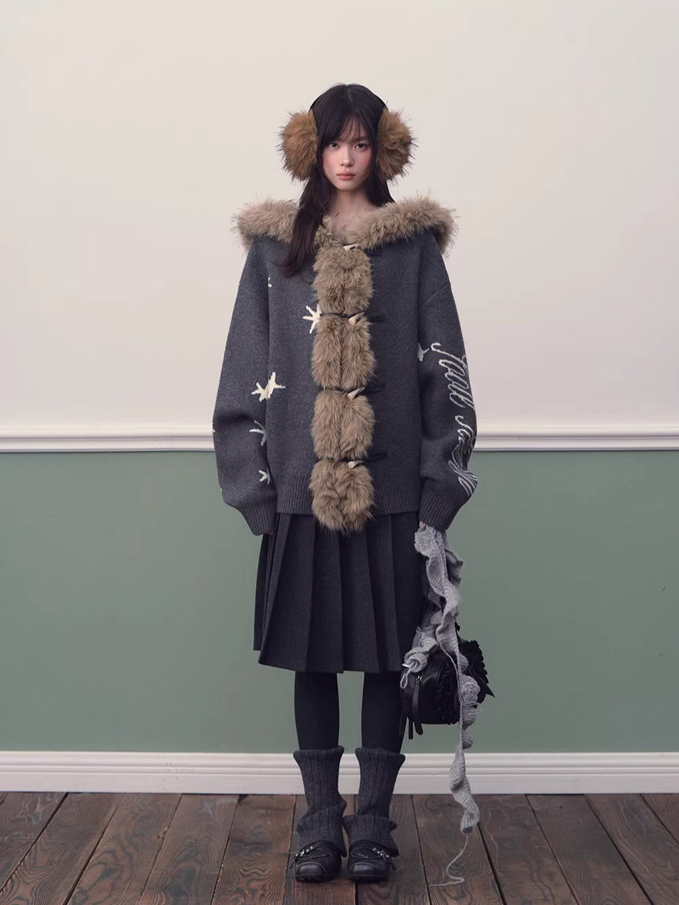 Hooded Toggle Knit Jacket