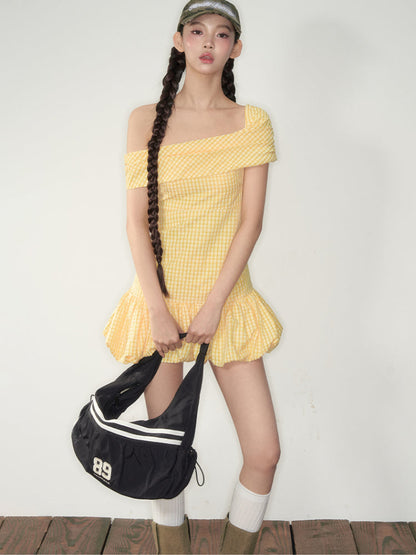 Yellow Plaid Smocked Dress