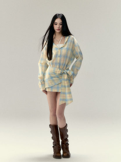 Yellow Tie Bow Shirt Dress