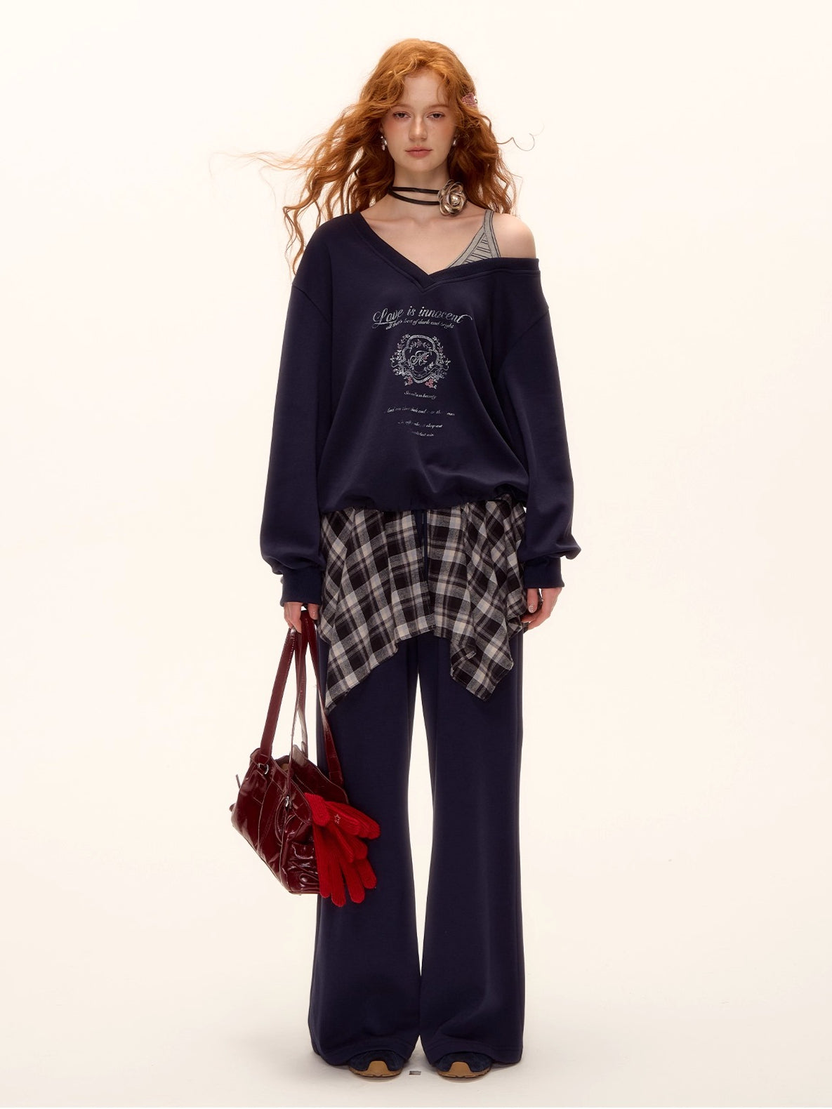 Asymmetric Stripe Print Sweat Set