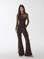 Flocked Mesh Sporty Turtleneck Top