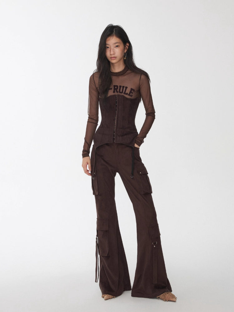 Flocked Mesh Sporty Turtleneck Top
