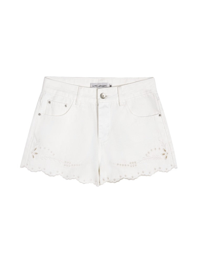 Embroidered Lace Denim Shorts