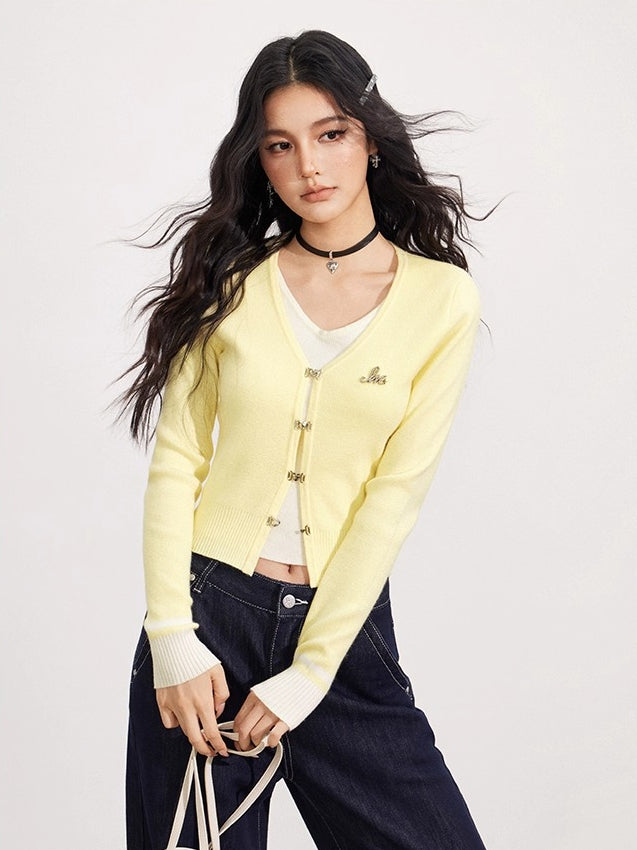 V-Neck Fake Two-piece Knit Top