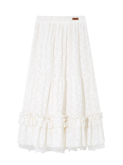 Jacquard Ruffle Layered Midi Skirt