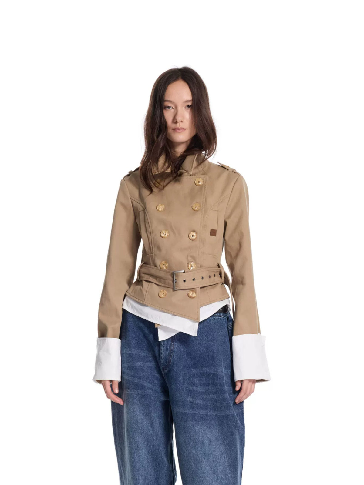 Faux Layered Cropped Trench Jacket