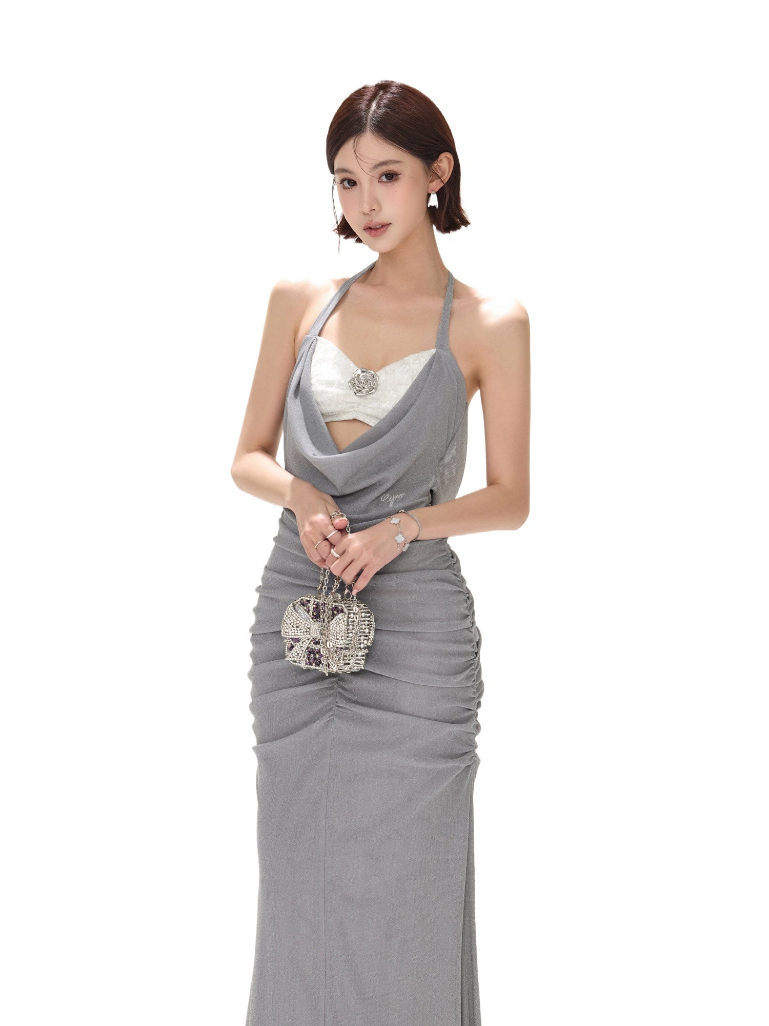 Halter Sequin Mesh Dress