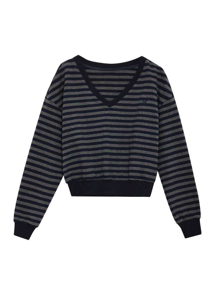 Striped V-Neck Sweatshirt