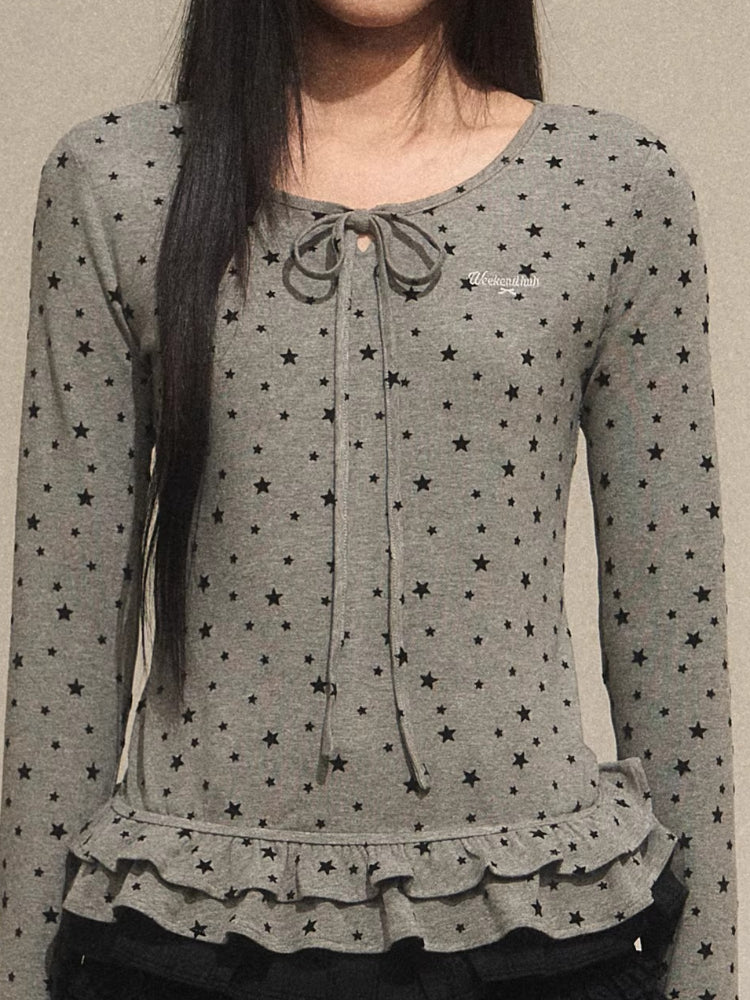 Star Ruffle Waist Knit Top