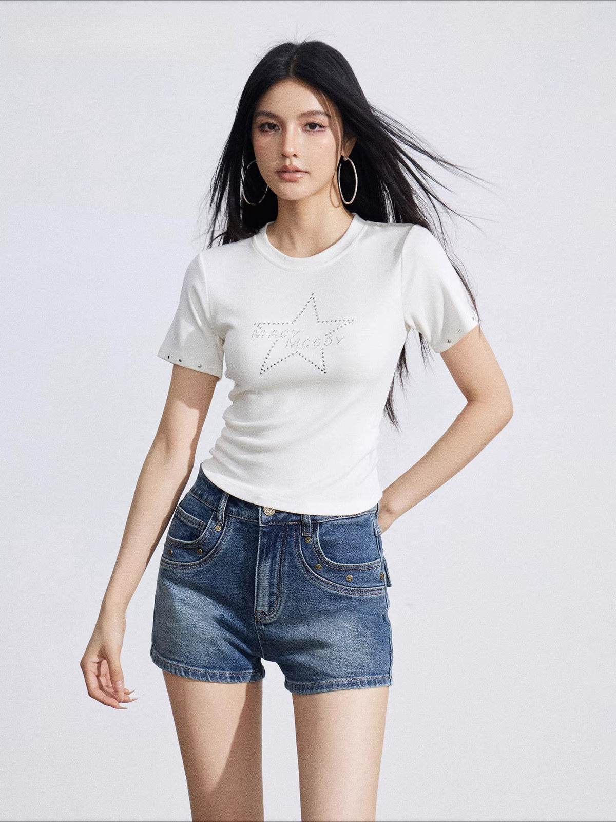 Blue Stud Denim Shorts