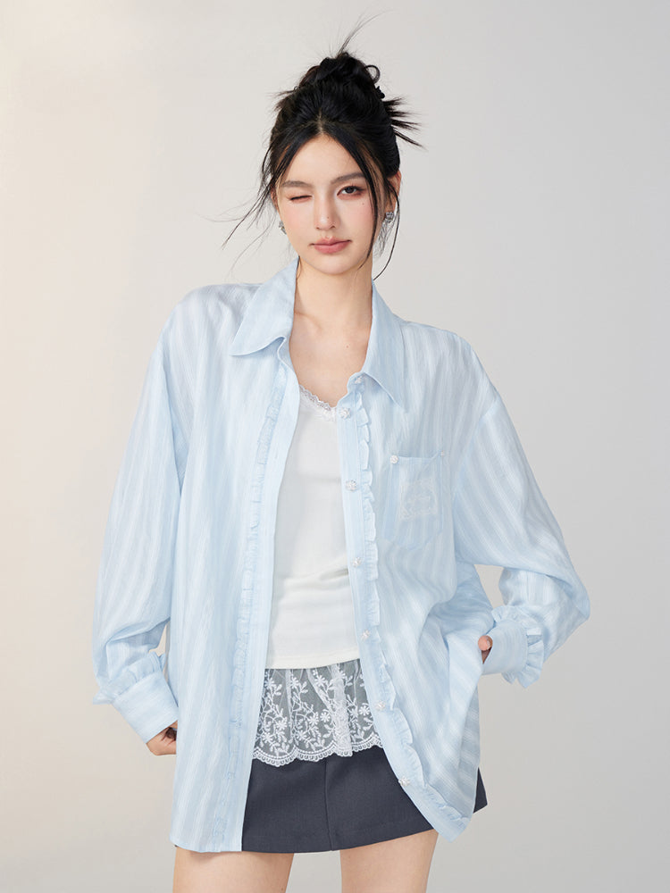 Lace-Trimmed Floral Shirt