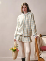 Contrast Gingham Knit Cardigan & Skirt Set