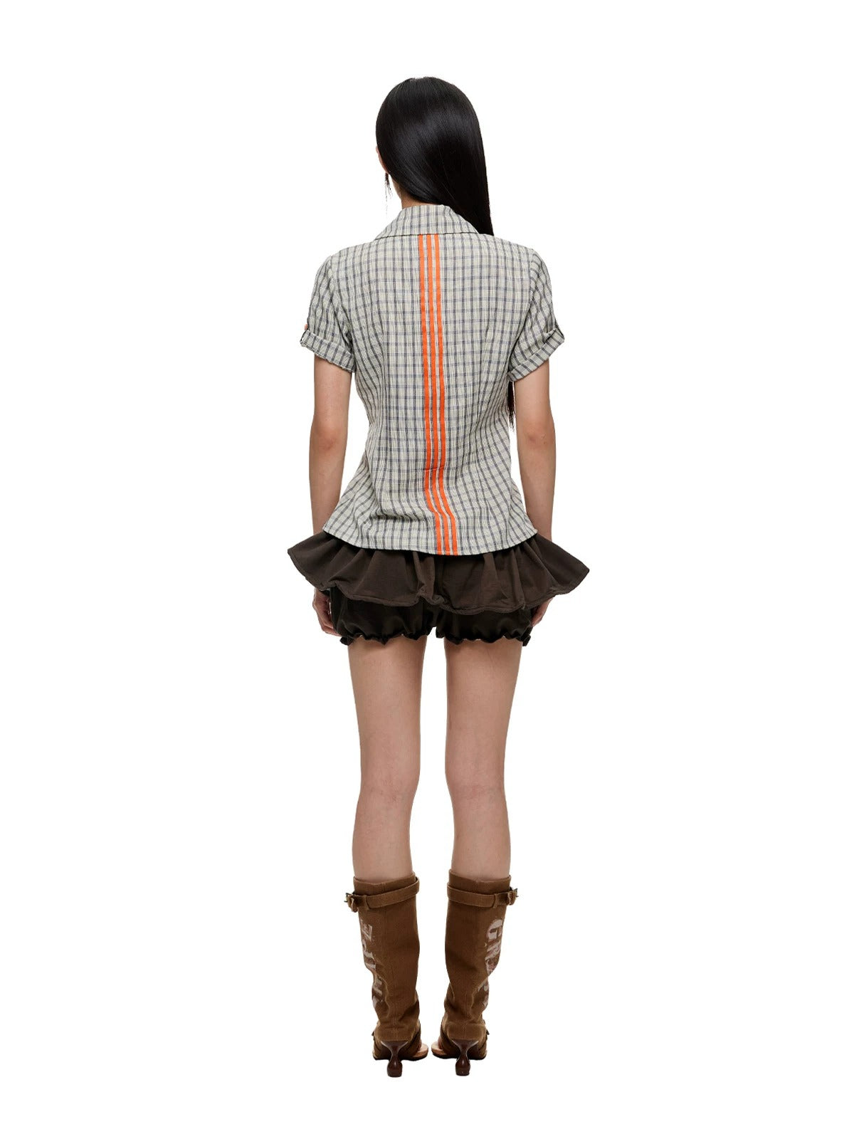 Korean Slim Waist Checkered Shirt