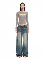 Wool Real Two-piece Layered Waist-cinching Top