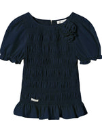 Three-Dimensional Flower Pleated Short-Sleeve Blouse
