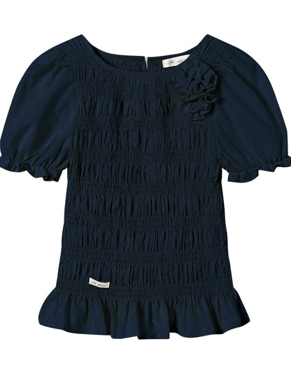 Three-Dimensional Flower Pleated Short-Sleeve Blouse