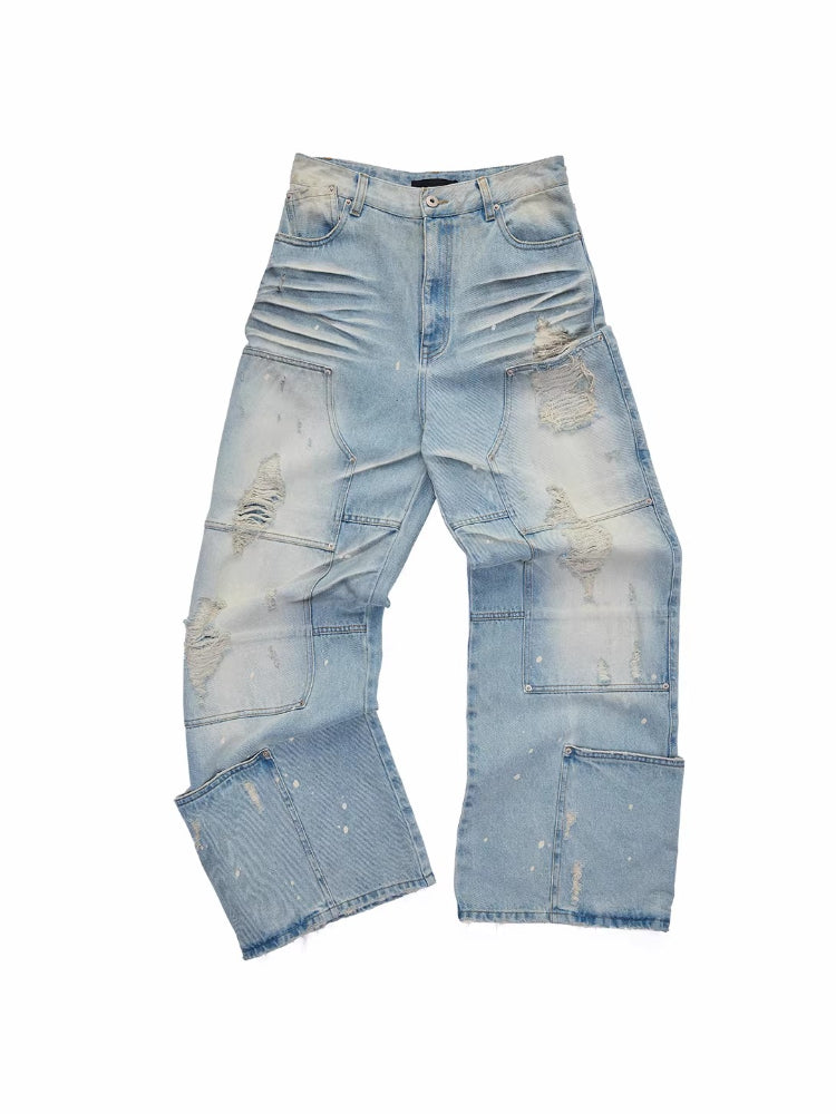 Washed Denim Straight Pants