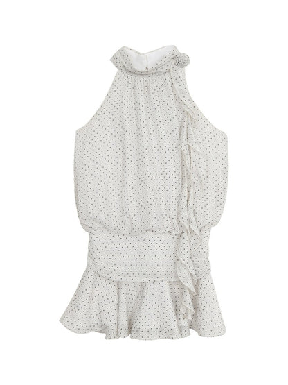 White Polka Halter Dress