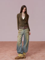 Washed Distressed Embroidered Denim Jeans