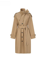 Khaki Stand Collar Belted Trench Coat