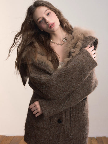Fox Fur Large Notch Collar Cardigan