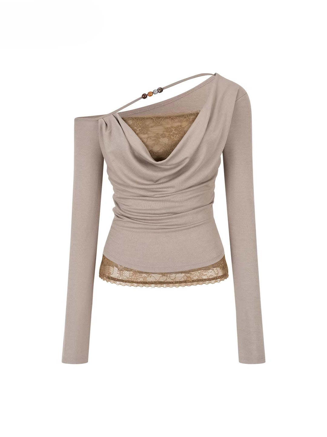 Asymmetric Beaded Drape T-shirt