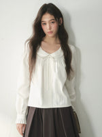 White Bow Lace A-Line Pullover Shirt