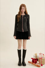 Gray Plaid Trim Cardigan