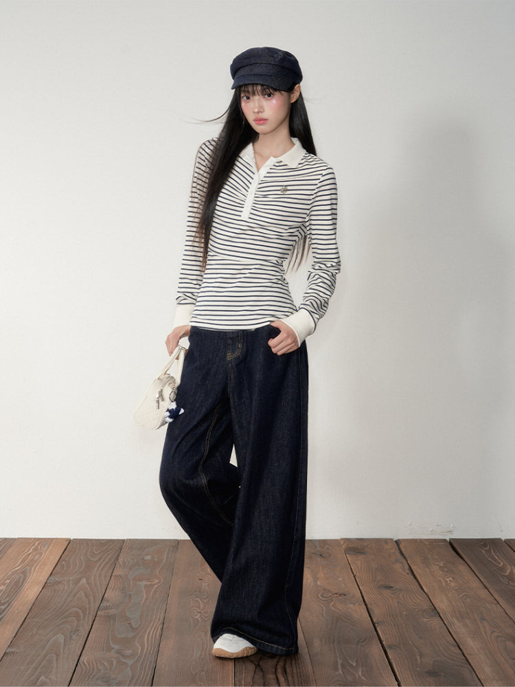 Striped Polo Long-Sleeve T-shirt