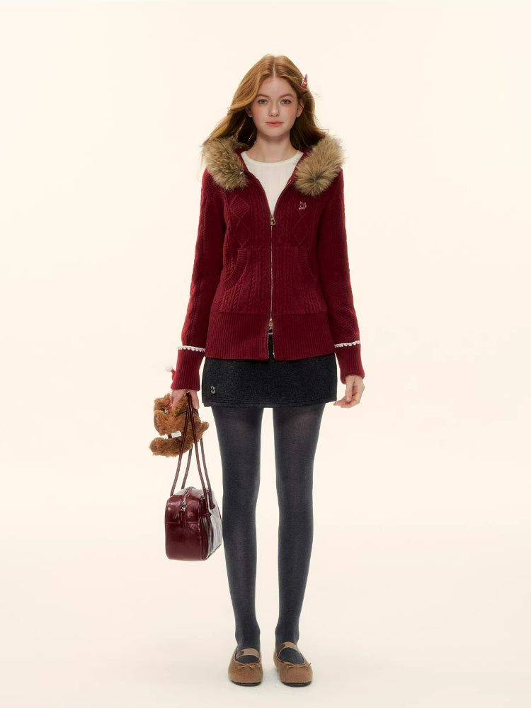 Hooded Cable Knit Jacket