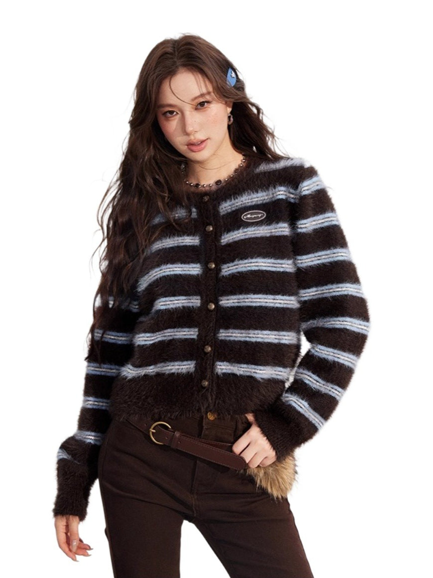 Striped Mink-Knit Cropped Sweater