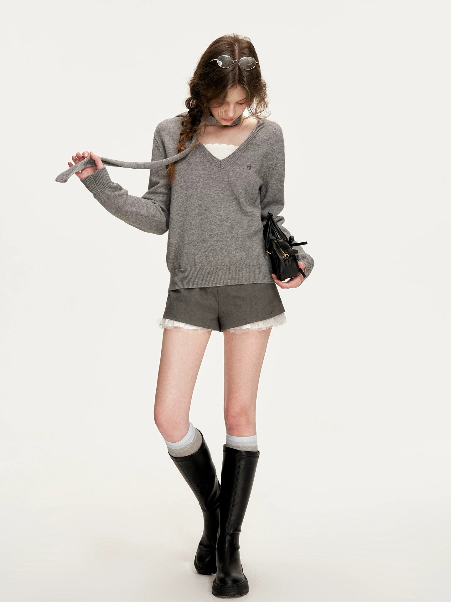 Gray Contrast Sweater &amp; Scarf Set