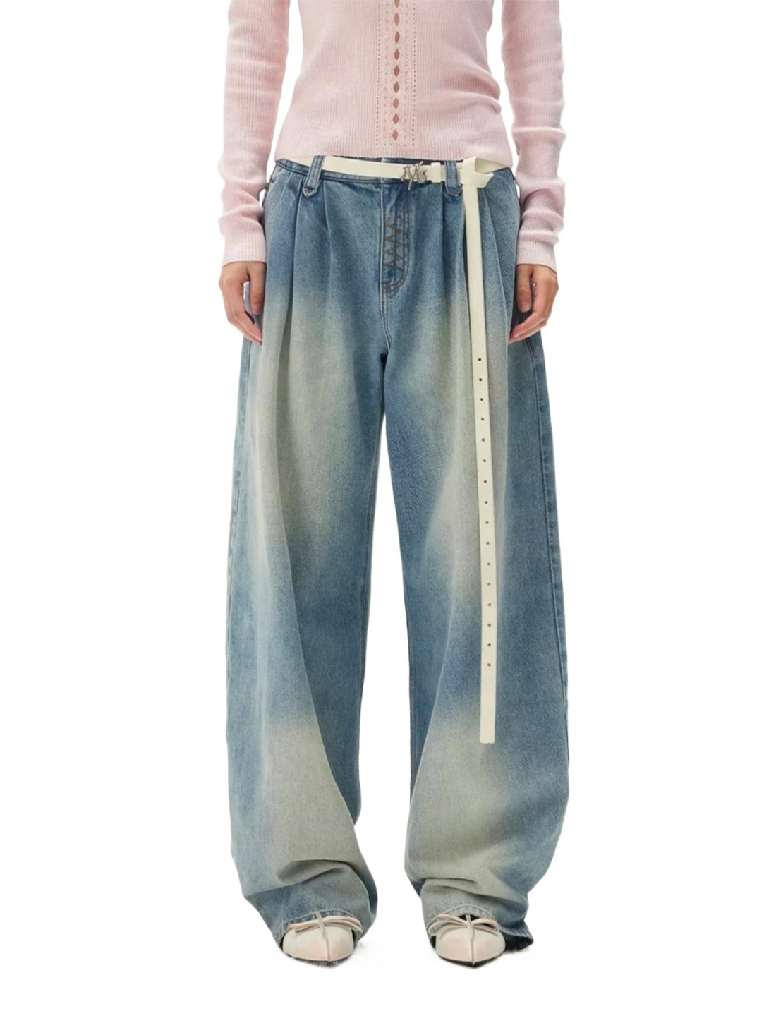 Denim Pleated Wide Leg Pants