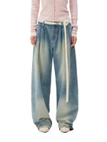 Denim Pleated Wide Leg Pants