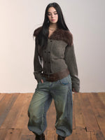 Fur Collar Oversized Sleeve Sweater Coat