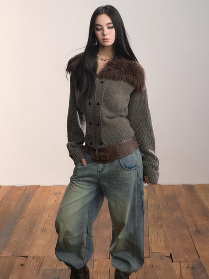 Fur Collar Oversized Sleeve Sweater Coat