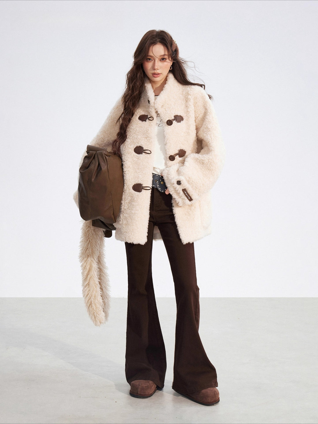 Wool-Blend Buttoned Mid-Length Coat