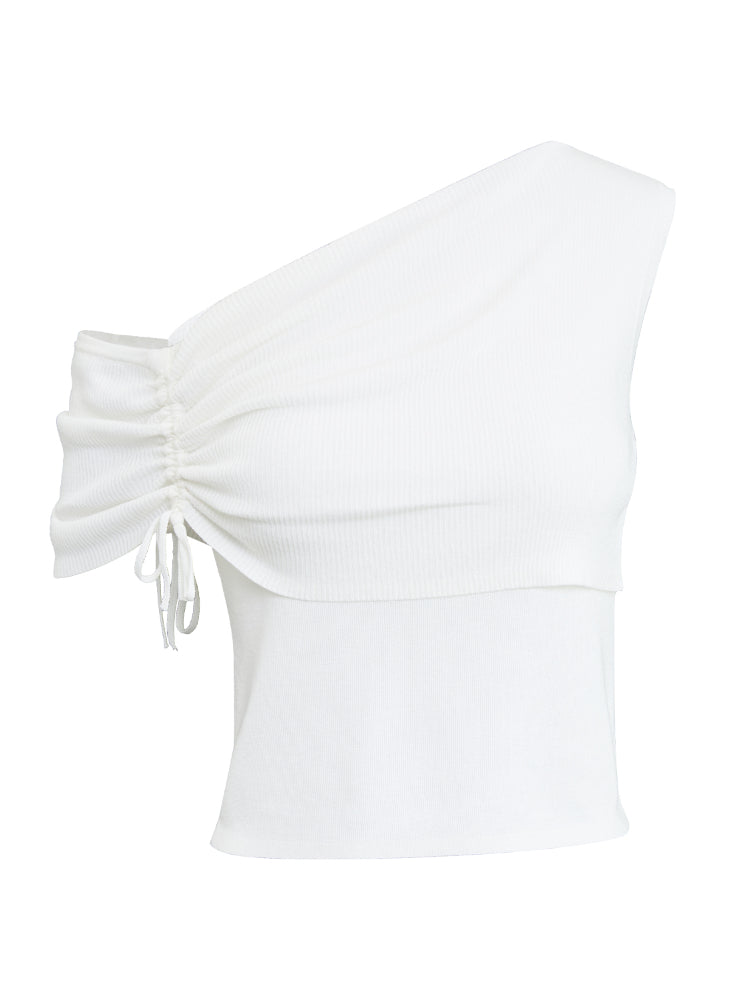 Asymmetric Drawstring Ruched One-Shoulder Tank Top