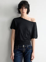 One-Shoulder Pleated Waist T-shirt