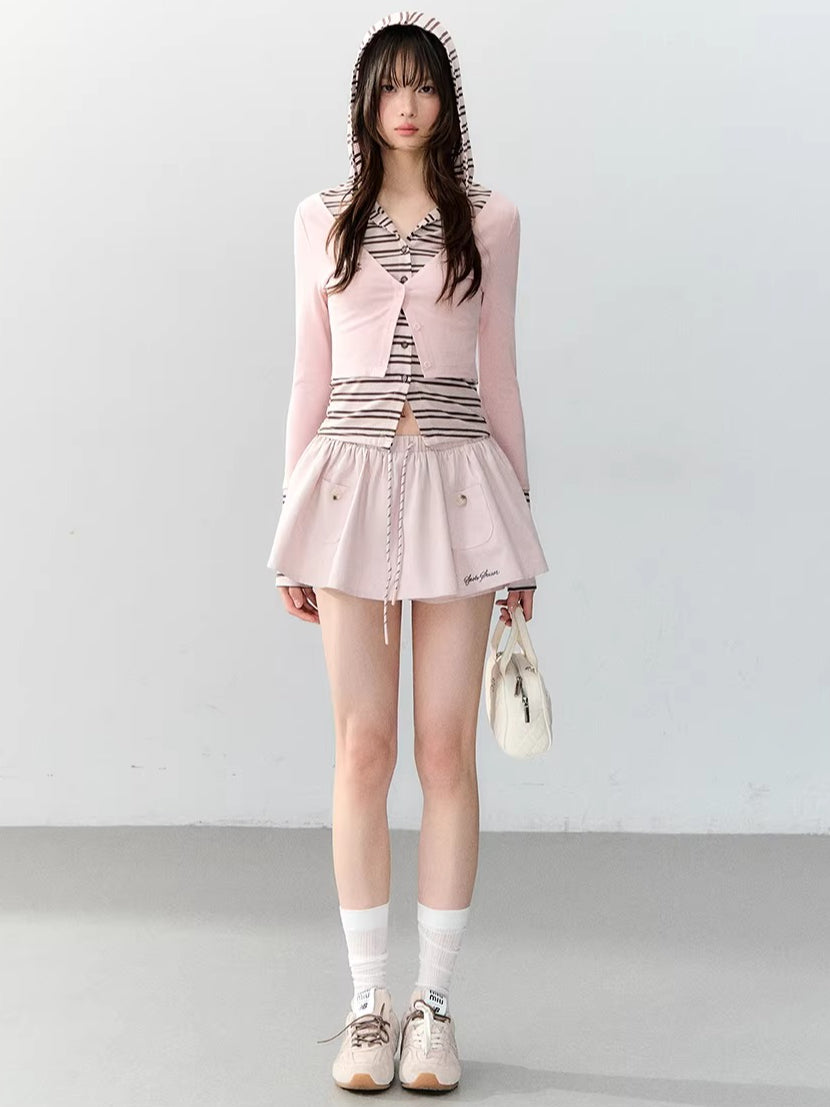 Lyocell Layered Stripe Hooded Top