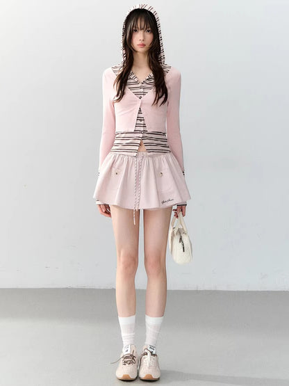 Lyocell Layered Stripe Hooded Top