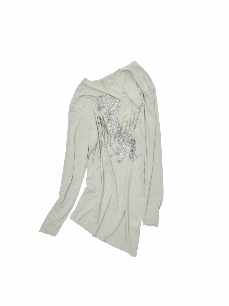 Rhinestone Embellished Asymmetric Drape T-shirt